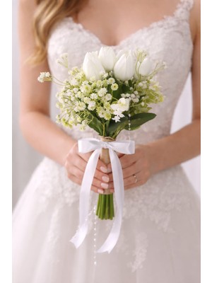 Ceku Home Tasarım 10'lu Lale Gelin Çiçeği, Nişan Çiçeği, Gelin Buketi, Nikah Çiçeği