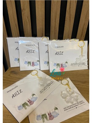 LMS Gift 20 Adet Kartlı Anahtarlık Yonca Doğum Hediyesi Hoşgeldin Bebek Hediyelik Nişan Söz Nikah Hatıra