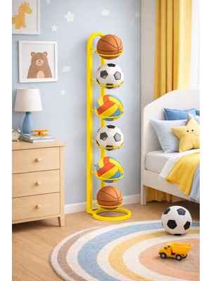 Doffo Metal Top Sepeti Çok Katlı Top Depolama Alanı Metal Top Sepeti ve Rafı Çok Renkli Top Sepeti