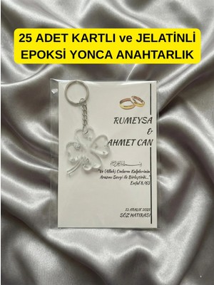 LMS Gift Kişiye Özel 25 Adet Yonca Epoksi Anahtarlık Söz Nişan Kına Nikah Düğün Hatırası Dağıtmalık Hediyelik