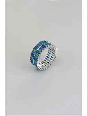 So CHIC Renkli Taşlı 18 Ayar Beyaz Altın Kaplama Gümüş Tamtur Yüzük