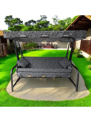 Salıncak Lüks Kılıf Seti Mindersiz 3 Kişilik Gri Örümcek Desen