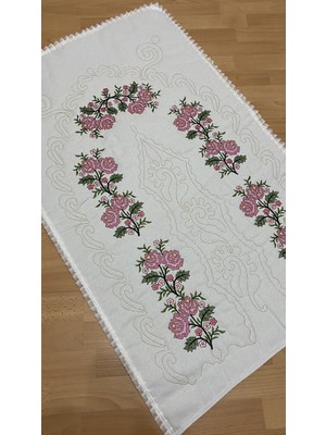 Ayhanhome %100 Pamuk Keten Ekru*pudra Çeyizlik Seccade Kaneviçe Etamin Işleme 70 x 120 cm