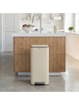 5 Five Simply Smart Delta Kare Metal Pedallı Çöp Kovası 30 L – Sessiz Kapanma, Metal Gövde, İç Kovalı, Bej