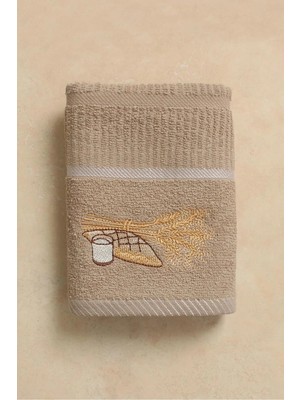 Ellia Soft Afrodisias %100 Pamuk Nakışlı El ve Yüz Havlusu Çeyizlik ve Mutfak Havlusu Buğday 40X70 cm