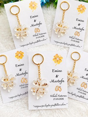 LMS Gift 25 Kartlı El Emeği Epoksi Anahtarlık Yonca Hediyelik Nişan Nikah Kına Mevlüt