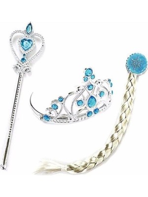 Can Oyuncak Frozen Elsa Kız Çocuk Örgü Saç Taç Asa Set Mavi Karlar Ülkesi Temalı