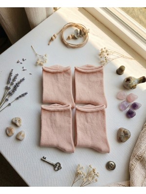 Andino Unisex 4 Çift Pudra Düz Çorap