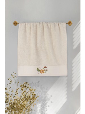 Ellia Soft Pamuk Sarmaşığı %100 Saf Pamuk Serisi, Günlük Kullanım, Çeyizlik Yüz Havlusu 50X100 cm Ekru