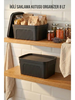 Depa Füme 2'li 8 Lt Ünit Saklama Kutusu & Çok Amaçlı Mutfak ve Kiler Düzenleyici Organizer