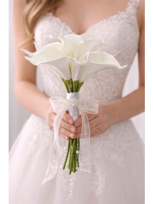 Ceku Home Tasarım Incili Gala Gelin Buketi, Nikah Çiçeği, Nişan Çiçeği, Gelin Buketi