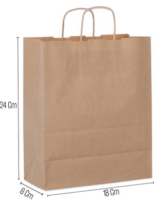 Paketleme Tezgahı 18*24*8 Kraft Saplı Kağıt Çanta 24 Adet