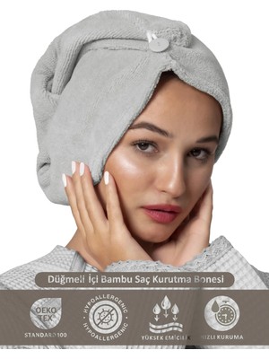 Ellia Soft Zarif Bone Hair Kalın Mikrofiber Saç Kurutma Bonesi Saç Havlusu Saç Kurulama Havlusu Açık Gri