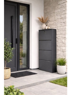 Moemi 4'lü Antrasit Metal Ayakkabılık (Kilitli)