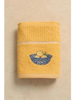 Ellia Soft Afrodisias %100 Pamuk Nakışlı El ve Yüz Havlusu Çeyizlik ve Mutfak Havlusu Limon 40X70 cm