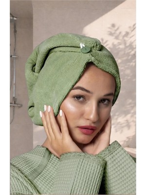 Ellia Soft Zarif Bone Hair Kalın Mikrofiber Saç Kurutma Bonesi Saç Havlusu Saç Kurulama Havlusu Açık Yeşil