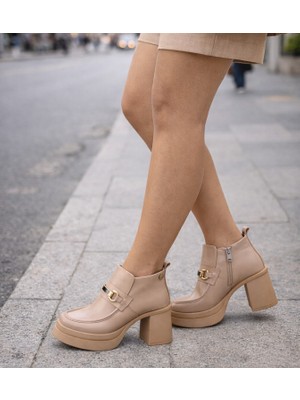 TwoEgoist Kadın Hakiki Deri 8,5cm Platform Topuk Bilek Boy Bot - Topuklu Midi Bot