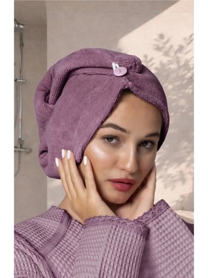 Ellia Soft Zarif Bone Hair Kalın Mikrofiber Saç Kurutma Bonesi Saç Havlusu Saç Kurulama Havlusu Mor