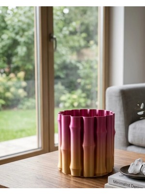 Verto Modern 3D Baskı Mor Sarı Vazo Ev Ofis Dekorasyon Şık Tasarım