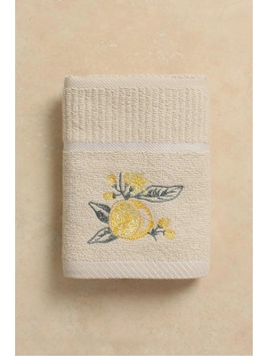 Ellia Soft Afrodisias %100 Pamuk Nakışlı El ve Yüz Havlusu Çeyizlik ve Mutfak Havlusu Limon Nakışlı 40X70 cm