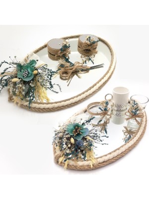 LORA DAVET Turkuaz Renkli Nişan ve Damat Kahve Tepsisi 1 Adet Şık Tasarım Özellikleriyle 53416