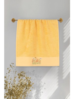 Ellia Soft Pamuk Sarmaşığı %100 Saf Pamuk Serisi, Günlük Kullanım, Çeyizlik Yüz Havlusu 50X100 cm Sarı
