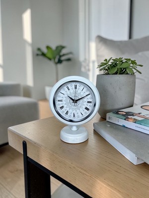 Akıllı Durak Elisse Mandala Desenli Beyaz 25 x 20 cm Masa Saati