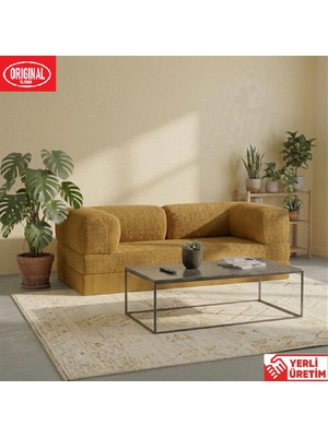 Herev Pleasant K180X90 Sünger Kanepe Yıkanabilir Kadife Kumaşlı Minderli Koltuk