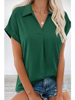 byasafkids Kadın Kısa Kollu Yakalı Dokuma Viskon Bluz