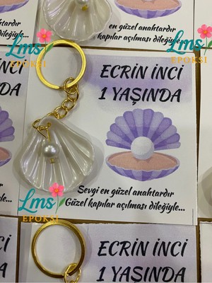 LMS Gift Incili Istiridye Anahtarlık 10 Adet Kişiye Özel Doğum, Mevlid, Kına, Nişan, Nikah , Düğün Hatırası