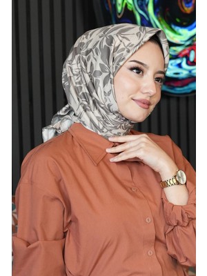 Afvente Floral Desen Bej Soft Pamuk Eşarp