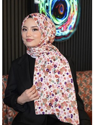 Afvente Çiçek Desen Beyaz Soft Pamuk Şal