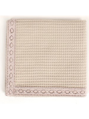 Ellia Soft Softlace Dantelli %100 Pamuk Waffle Havlu Mutfak Bezi Şık ve Zarif Tasarım 50X70 cm Bej