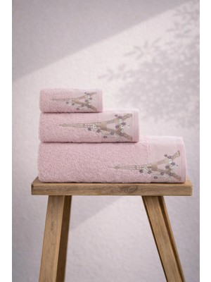 Ellia Soft Eifel 3 Parça Havlu Seti %100 Pamuklu Kutulu Hamam Takımı Çeyiz Seti Lüks Banyo Havlusu Pembe