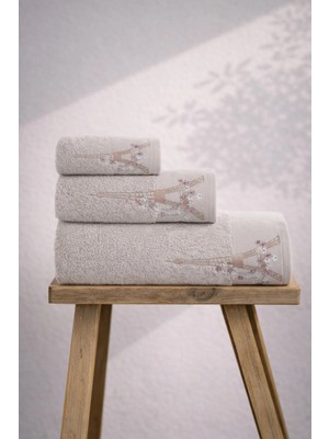 Ellia Soft Eifel 3 Parça Havlu Seti %100 Pamuklu Kutulu Hamam Takımı Çeyiz Seti Lüks Banyo Havlusu Gri