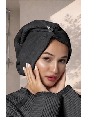 Ellia Soft Zarif Bone Hair Kalın Mikrofiber Saç Kurutma Bonesi Saç Havlusu Saç Kurulama Havlusu Siyah