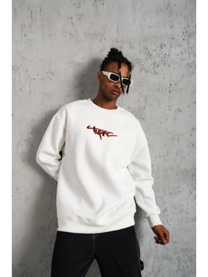 Marsilyan 3 Iplik Gangster Baskılı Sweatshirt - Beyaz -
