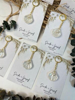 LMS Gift El Emeği Inci Istiridye Anahtarlık Hediyelik Söz,nikah,düğün,nişan - 15 Adet