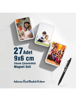 E-TrendPro Yüksek Çözünürlüklü 27 Adet 8.5x5.5 cm Kişisel Fotoğraflarla Buzdolabı Magneti, Adınıza Özel Lazer Baskı Kalem | Suya Dayanıklı 27'li Kişiselleştirilmiş Fotoğraflı Magnet Seti