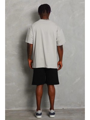 Marsilyan Oversize Düz Bisiklet Yaka T-Shirt - Gri -