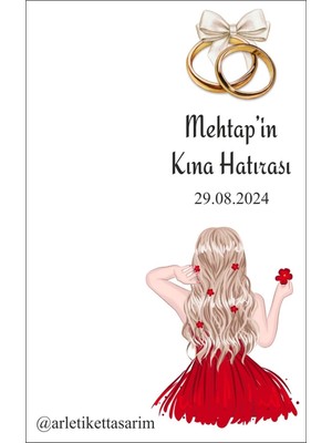 LMS Gift Kına Hatırası Kırmızı Gelin Resimli Anahtarlık Kartı 10X15 cm 49 Adet