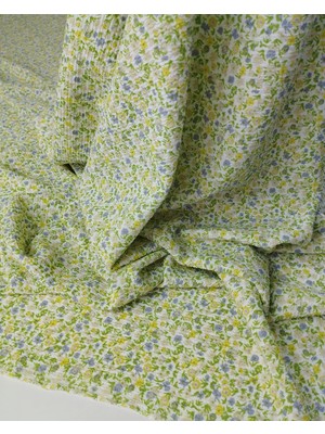 Kumaş Parça Sarı Yeşil Lila Çıtır Çiçekli Bürümcüklü Jarse Kumaş En: 155CM