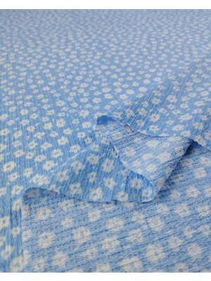 Kumaş Parça Mavi Beyaz Çıtır Çiçekli Bürümcüklü Jarse Kumaş En: 165CM