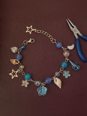 Rüya Kıyısı Pinterest Tarzı Mavi Deniz Temalı El Yapımı Ayarlanabilir Vintage Charm Bileklik