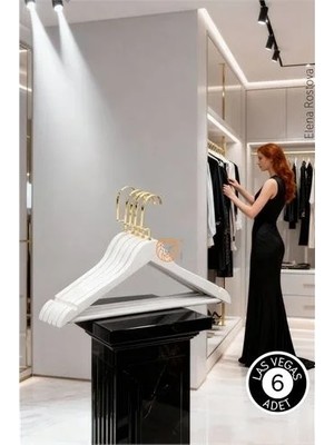 İlkyaz Fashion Retroieg™ Lasvegas Ahşap Elbise Askısı - 6'lı Set, Lüks Amerikan Kancalı Gardırop Düzenleyi
