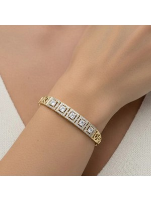 Stil Incisi/xupıng Jewelry Beş Kare Zirkon Taşlı Kelepçe