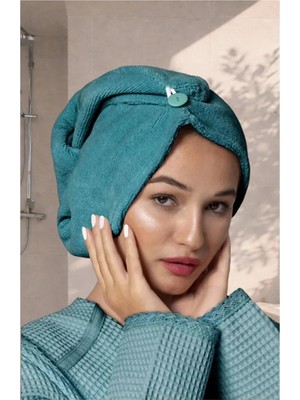 Ellia Soft Zarif Bone Hair Kalın Mikrofiber Saç Kurutma Bonesi Saç Havlusu Saç Kurulama Havlusu Turkuaz