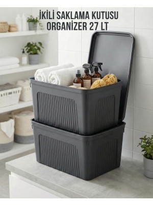 Depa Füme 2'li 27 Lt Ünit Saklama Kutusu & Çok Amaçlı Banyo ve Ev Düzenleyici Organizer