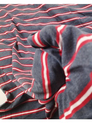 Kumaş Parça Mavi Kırmızı Beyaz Çizgili Dolgun Penye Kumaş En: 180CM