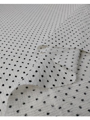 Kumaş Parça Ekru Üzeri Siyah Mini Puantiyeli Bürümcüklü Jarse Kumaş En: 140CM